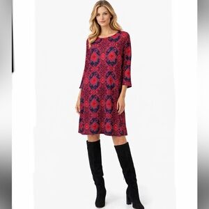 Anthro Everly 60’s Geometric Hippie Boho 3/4 Sleeve Lined Shift Dress Size L